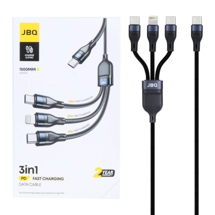 کابل شارژ 1.5 متری فست و PD سه کاره JBQ مدل CA-537 - مشکی