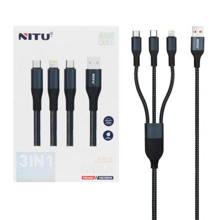 کابل شارژ و دیتا فست کنفی سه کاره Nitu مدل NC304 - سرمه ای (گارانتی 18 ماه تعویض نیکان همراه)