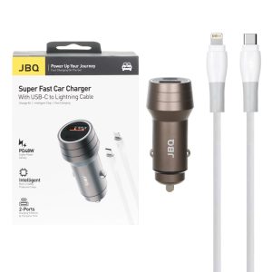 شارژر فندکی PD و فست دو پورت JBQ مدل C458534 48W به همراه کابل شارژ Type-C To Lightning - قهوه ای