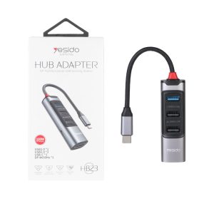 هاب 5 پورت Yesido Type-C مدل HB23 - خاکستری (گارانتی 18 ماه تعویض نیکان همراه)