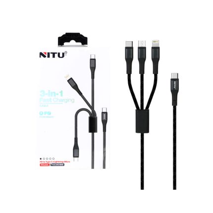 کابل شارژودیتا  1.2متری PD و فست سه کاره Nitu مدل NC206B - مشکی (گارانتی 18 ماه تعویض نیکان همراه)