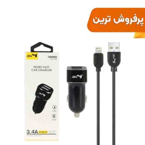 شارژر فندکی فست دو پورت JBQ مدل CN-45 18W همراه با کابل آیفون