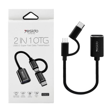 کابل تبدیل yesido OTG  2 IN 1 مدل GS02 مشکی (گارانتی 18 ماه تعویض نیکان همراه)