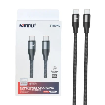 کابل شارژ فست Nitu Type-C To Type-C مدل NC394 60W - مشکی (گارانتی 18 ماهه تعویض نیکان همراه)