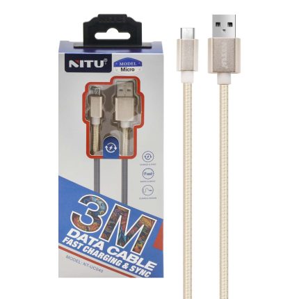 کابل شارژ 3 متری فست اندروید NITU مدل UC040 - طلایی (گارانتی 18 ماه تعویض نیکان همراه)